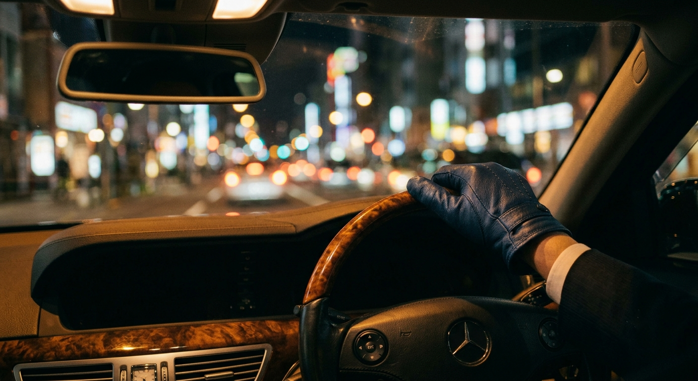 Chauffeur's hand on the wheel of an Omni Ride executive car